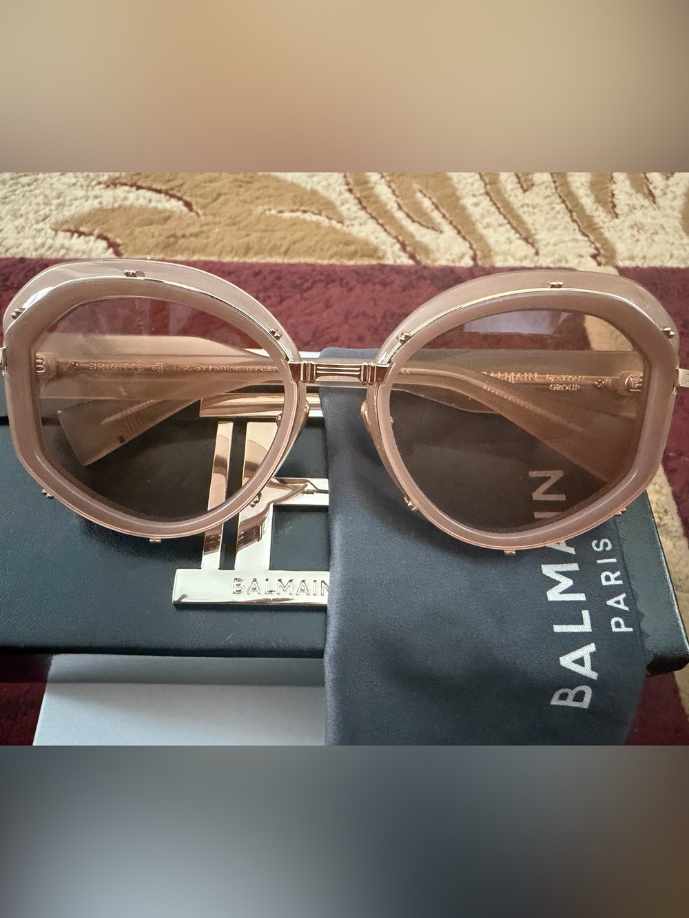 Balmain Pink light Gold Round Women's 😎 Sunglasses